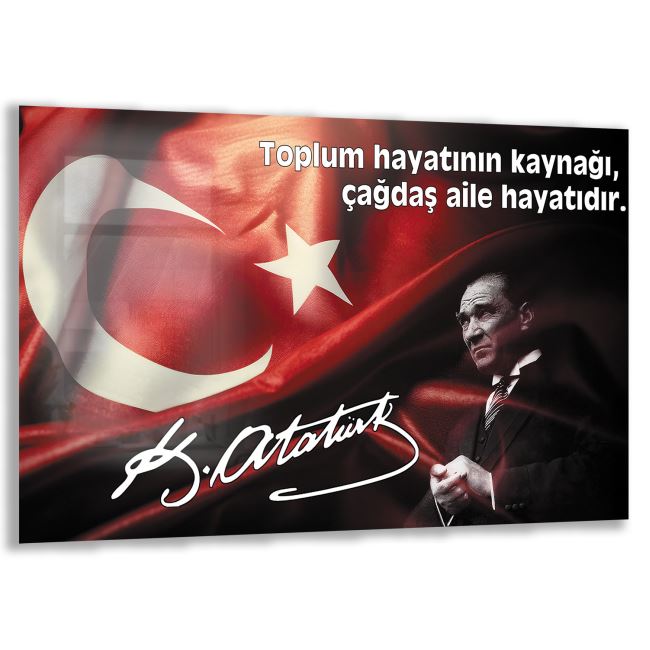 Atatürk Sözleri 4 Cam Tablo - Yatay Motif 01-007 