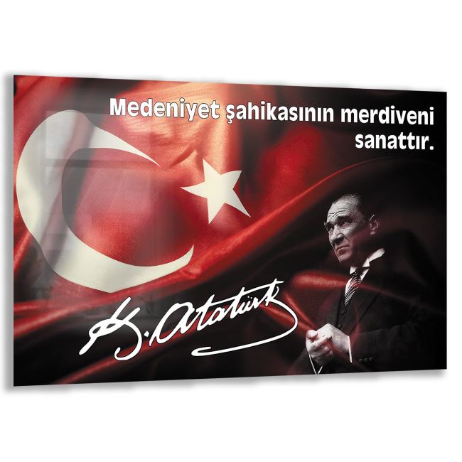 Atatürk Sözleri 4 Cam Tablo - Yatay Motif 01-008 