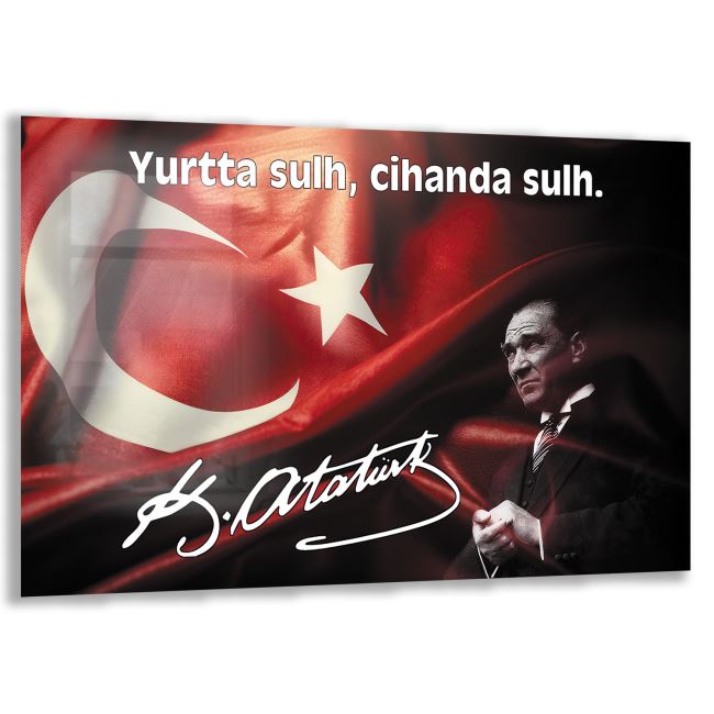 Atatürk Sözleri 4 Cam Tablo - Yatay Motif 01-014 