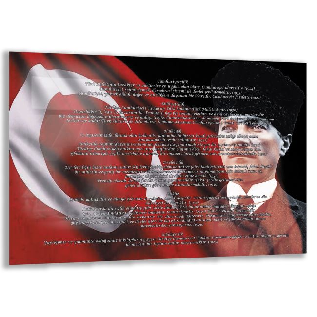 Atatürk Sözleri 5 Cam Tablo - Yatay Motif 01-001 