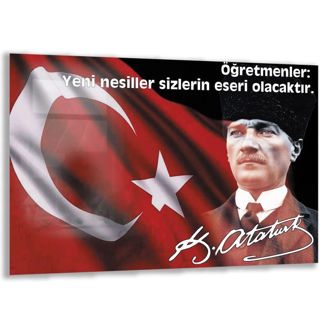 Atatürk Sözleri 5 Cam Tablo - Yatay Motif 01-003 