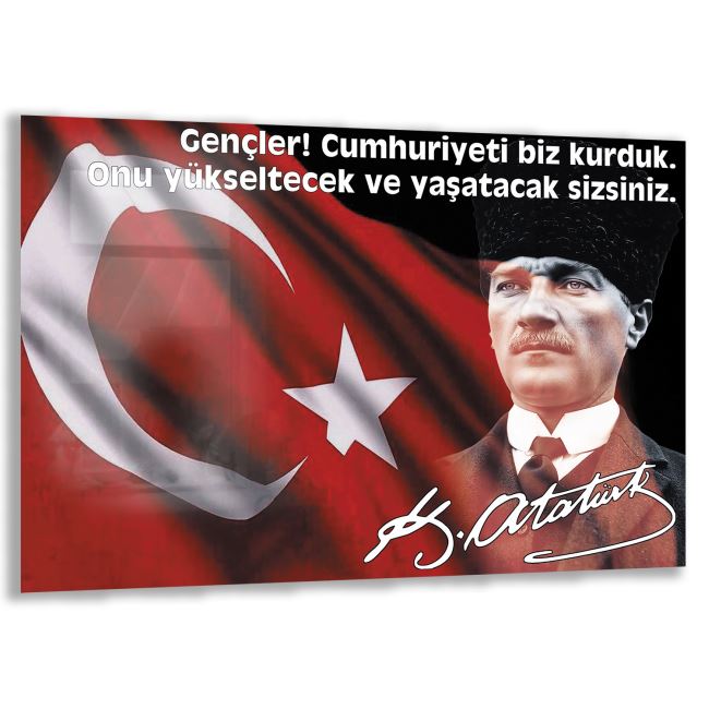 Atatürk Sözleri 5 Cam Tablo - Yatay Motif 01-004 