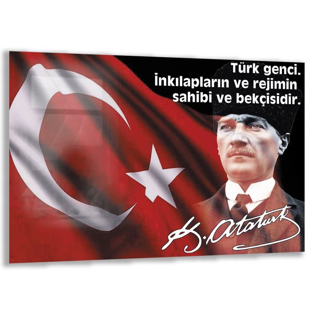 Atatürk Sözleri 5 Cam Tablo - Yatay Motif 01-005 