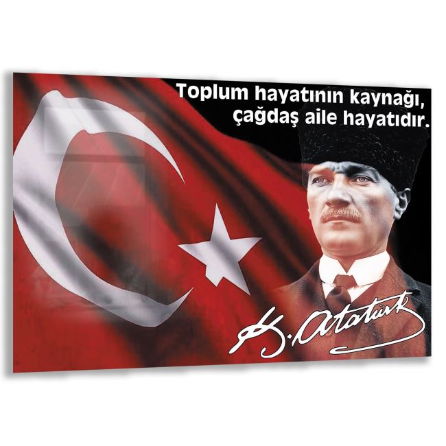 Atatürk Sözleri 5 Cam Tablo - Yatay Motif 01-008 