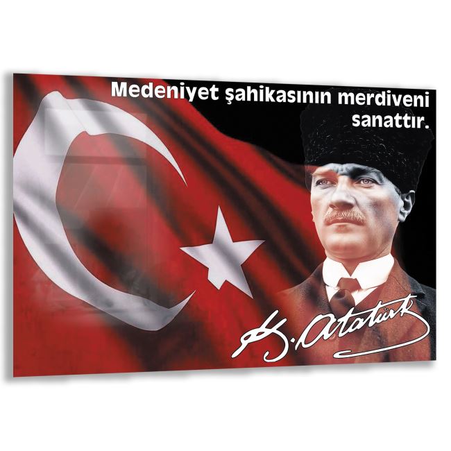 Atatürk Sözleri 5 Cam Tablo - Yatay Motif 01-009 