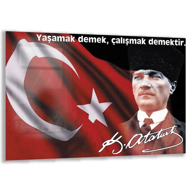 Atatürk Sözleri 5 Cam Tablo - Yatay Motif 01-010 