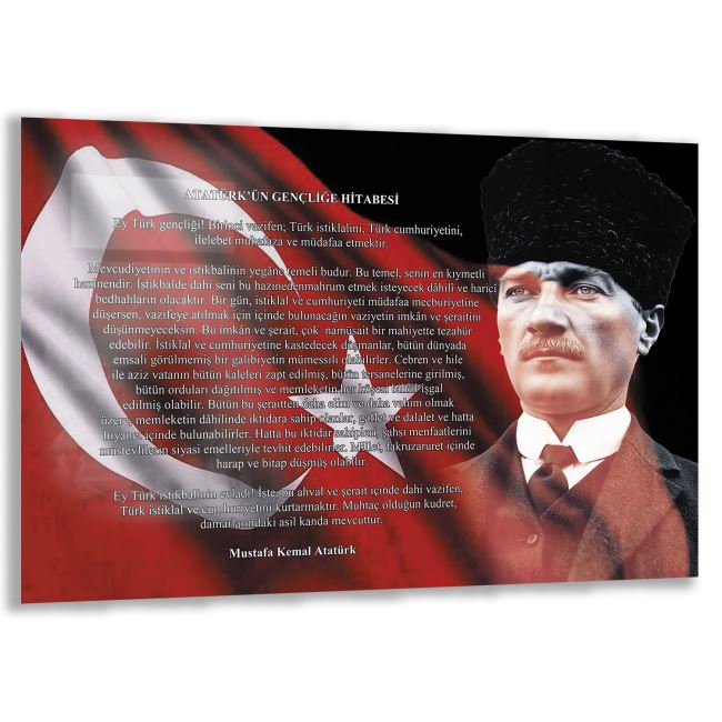Atatürk Sözleri 5 Cam Tablo - Yatay Motif 01-012 
