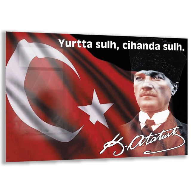 Atatürk Sözleri 5 Cam Tablo - Yatay Motif 01-016 