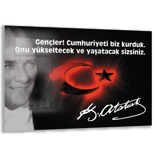 Atatürk Sözleri 6 Cam Tablo - Yatay Motif 01-004 