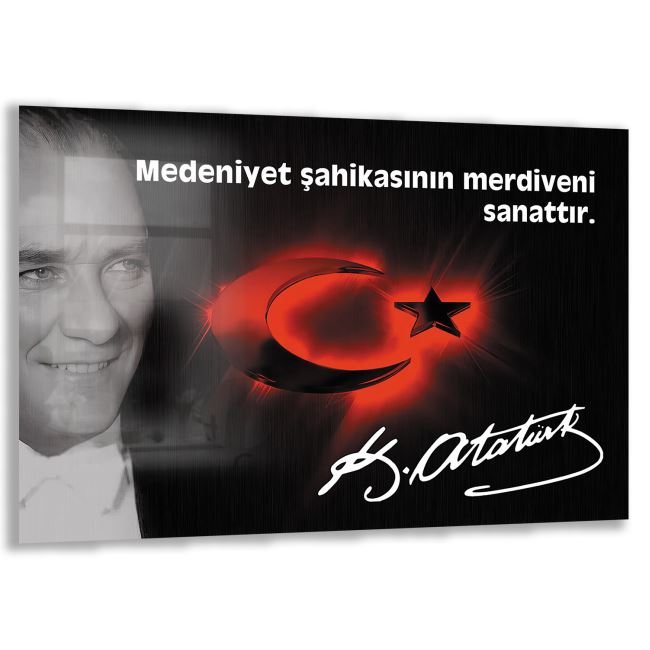 Atatürk Sözleri 6 Cam Tablo - Yatay Motif 01-009 