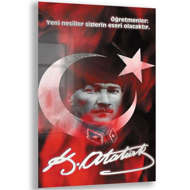 Atatürk Sözleri 7 Cam Tablo - Dikey Motif 02-003 