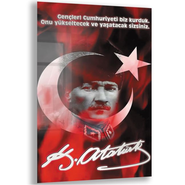 Atatürk Sözleri 7 Cam Tablo - Dikey Motif 02-004 