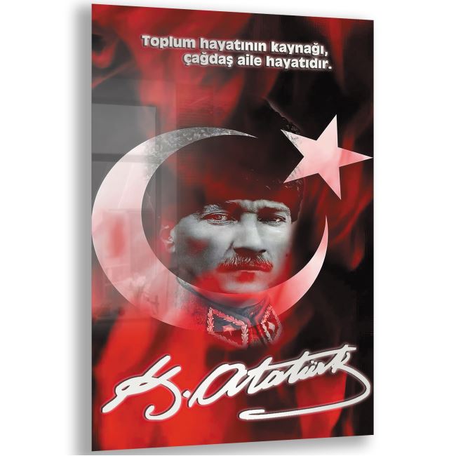Atatürk Sözleri 7 Cam Tablo - Dikey Motif 02-008 