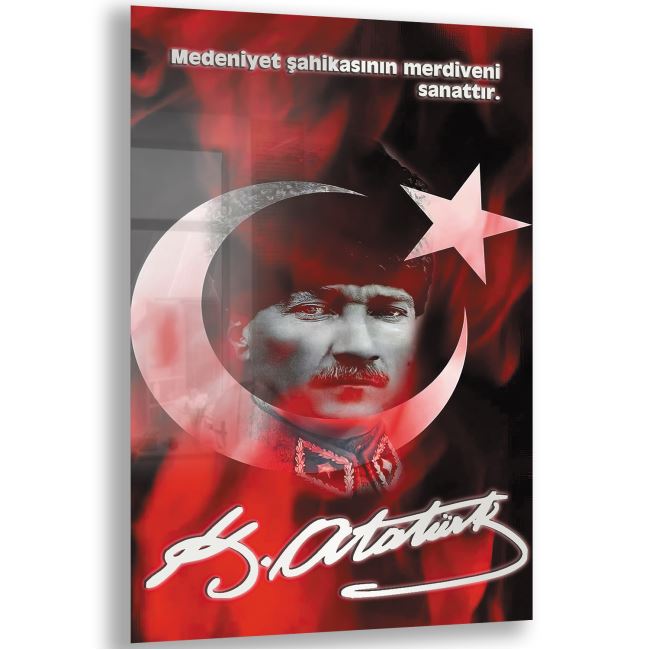 Atatürk Sözleri 7 Cam Tablo - Dikey Motif 02-009 